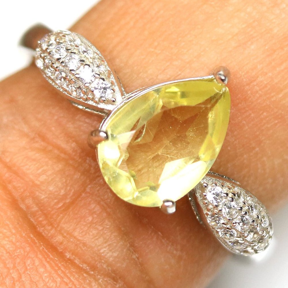 Natural Lemon Quartz .925 Sterling Silver Ring Size 7.75